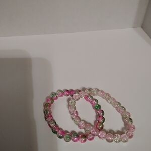 Handmade set of two pretty beautiful spring time elegant pink bracelets